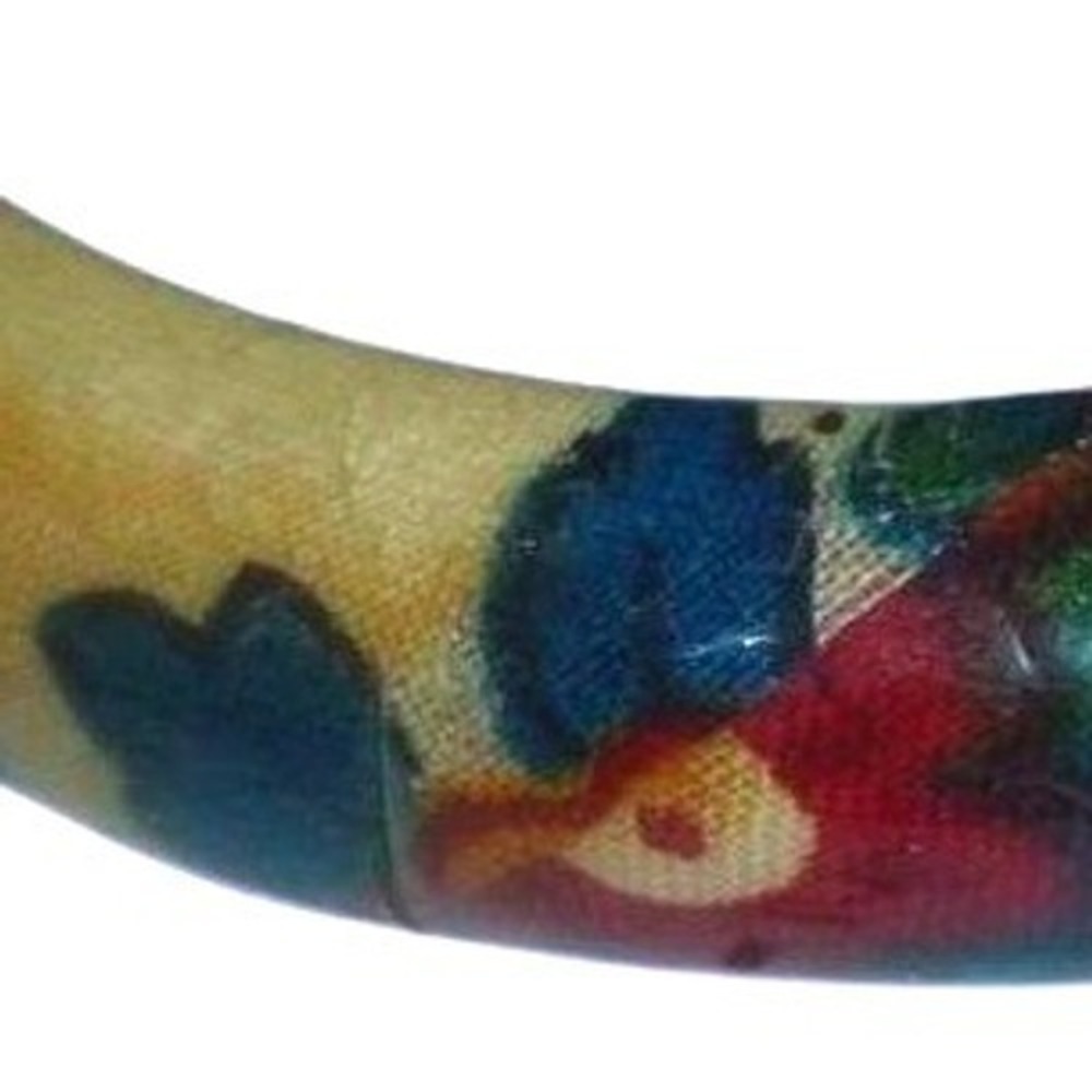 Vintage L&P Design Denmark Bangle Bracelet Floral Fabric Wrapped‎ Resin MCM